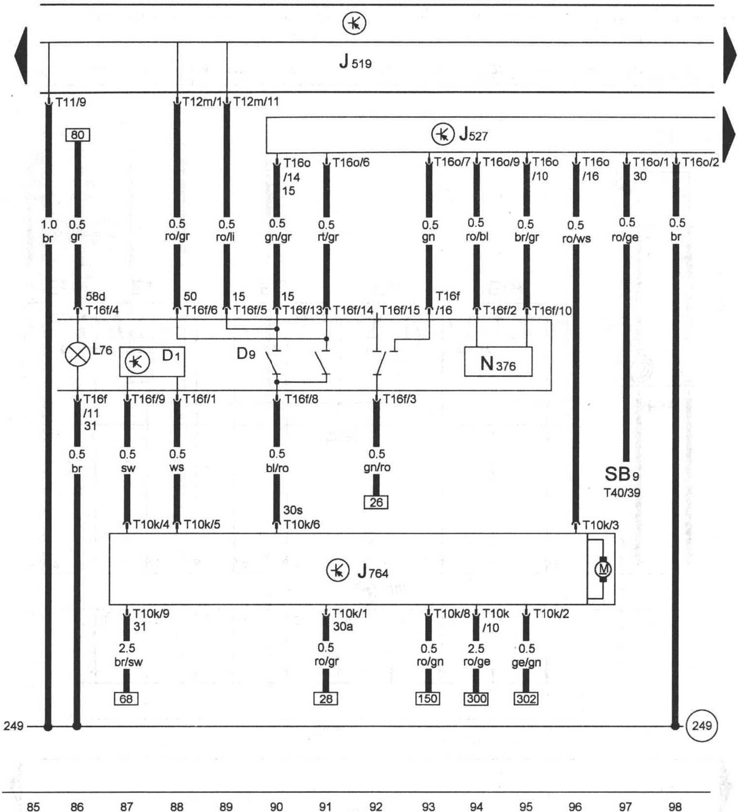 图5-4-7 电子点火开关、车载电网控制单元、转向柱电子装置控制单元、电子转向柱锁止装置控制单元